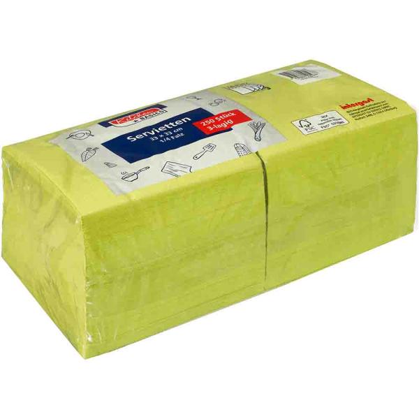 Kitchen Basics Servietten Zelltuch 33x33cm 3lagig 1/4 Falz Kiwi hellgrün 250 Stück im Pack