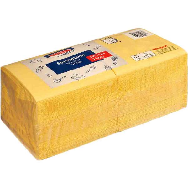 Kitchen Basics Servietten Zelltuch 33x33cm 3lagig 1/4 Falz gelb 250 Stück im Pack