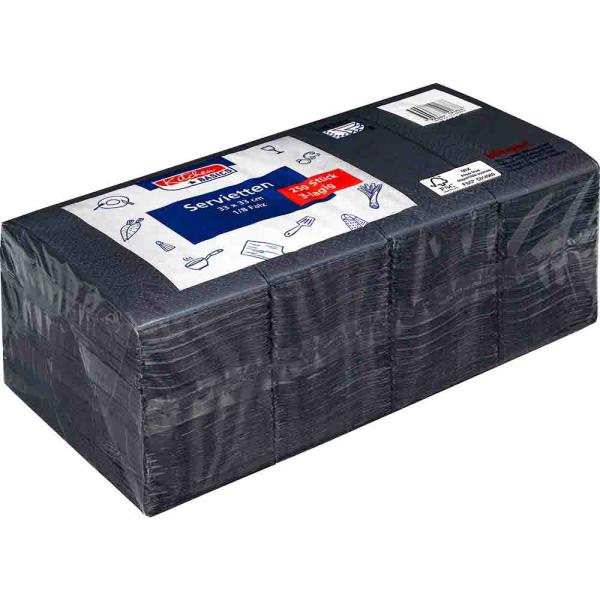 Kitchen Basics Servietten Zelltuch 33x33cm 3lagig 1/8 Falz schwarz 250 Stück im Pack
