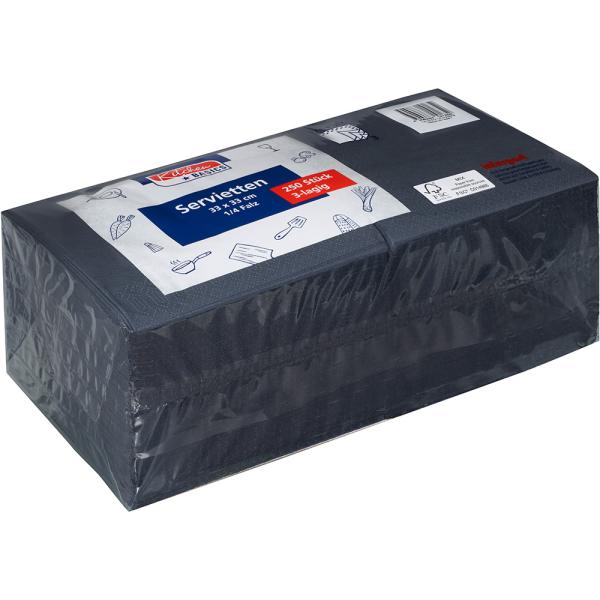 Kitchen Basics Servietten Zelltuch 33x33cm 3lagig 1/4 Falz schwarz 250 Stück im Pack